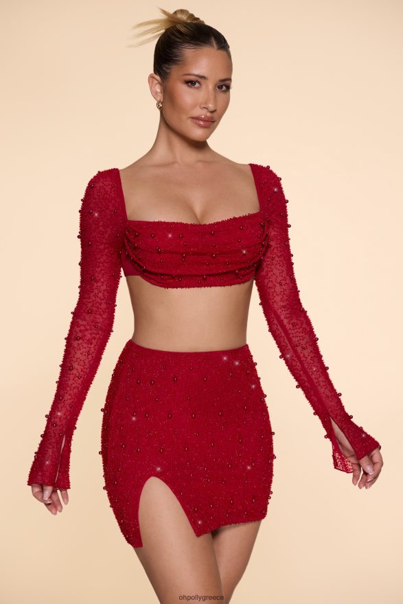 το κόκκινο Μίνι φούστα με σχιστή ψηλή μέση belle ile Oh Polly γυναίκες φούστες TH4BD4783