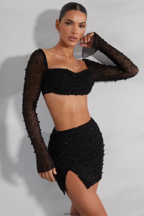 μαύρος Μίνι φούστα με σχιστή ψηλή μέση belle 'le Oh Polly γυναίκες φούστες TH4BD4750