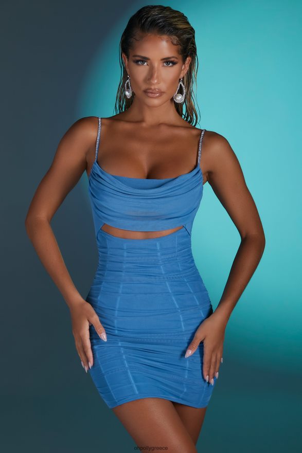 μπλε Μίνι φόρεμα με λουράκι διακοσμημένο με μονπελιέ Oh Polly γυναίκες φορέματα TH4BD4334