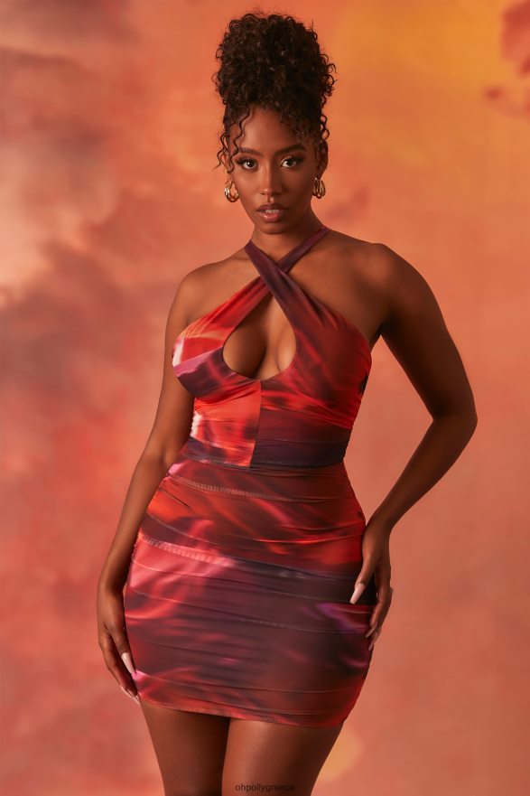 πορτοκάλι Μίνι φόρεμα από αυτό το crossover από διχτυωτό δίχτυ Oh Polly γυναίκες φορέματα TH4BD4513