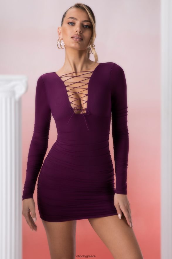 κρασί Μίνι φόρεμα με δαντέλα pragma με μακριά μανίκια Oh Polly γυναίκες φορέματα TH4BD4428