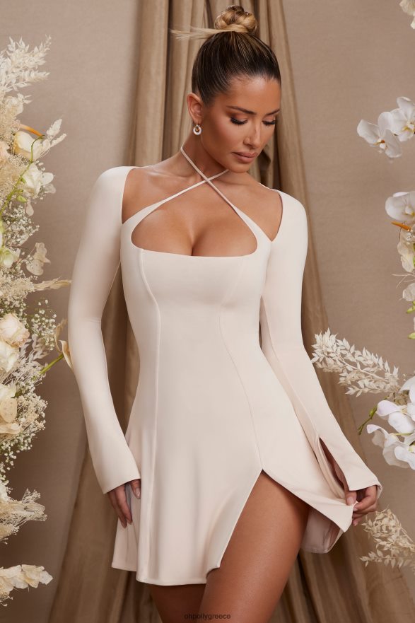 κρέμα Μίνι φόρεμα με μακρυμάνικο χιαστί salome Oh Polly γυναίκες φορέματα TH4BD4273