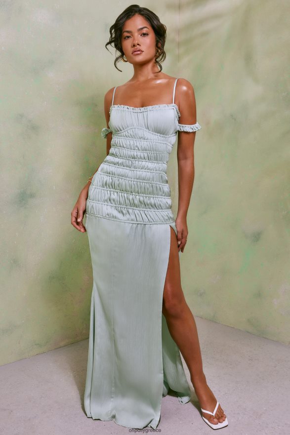 παστέλ πράσινο μάξι φόρεμα viva shirred ψηλό σχιστό μηρό Oh Polly γυναίκες φορέματα TH4BD441