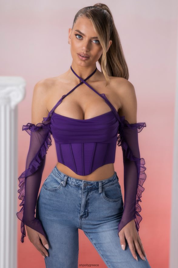 βιολέτα crop top με λεπτομέρεια φιλία με λαιμόκοψη Oh Polly γυναίκες συλλογή TH4BD4694